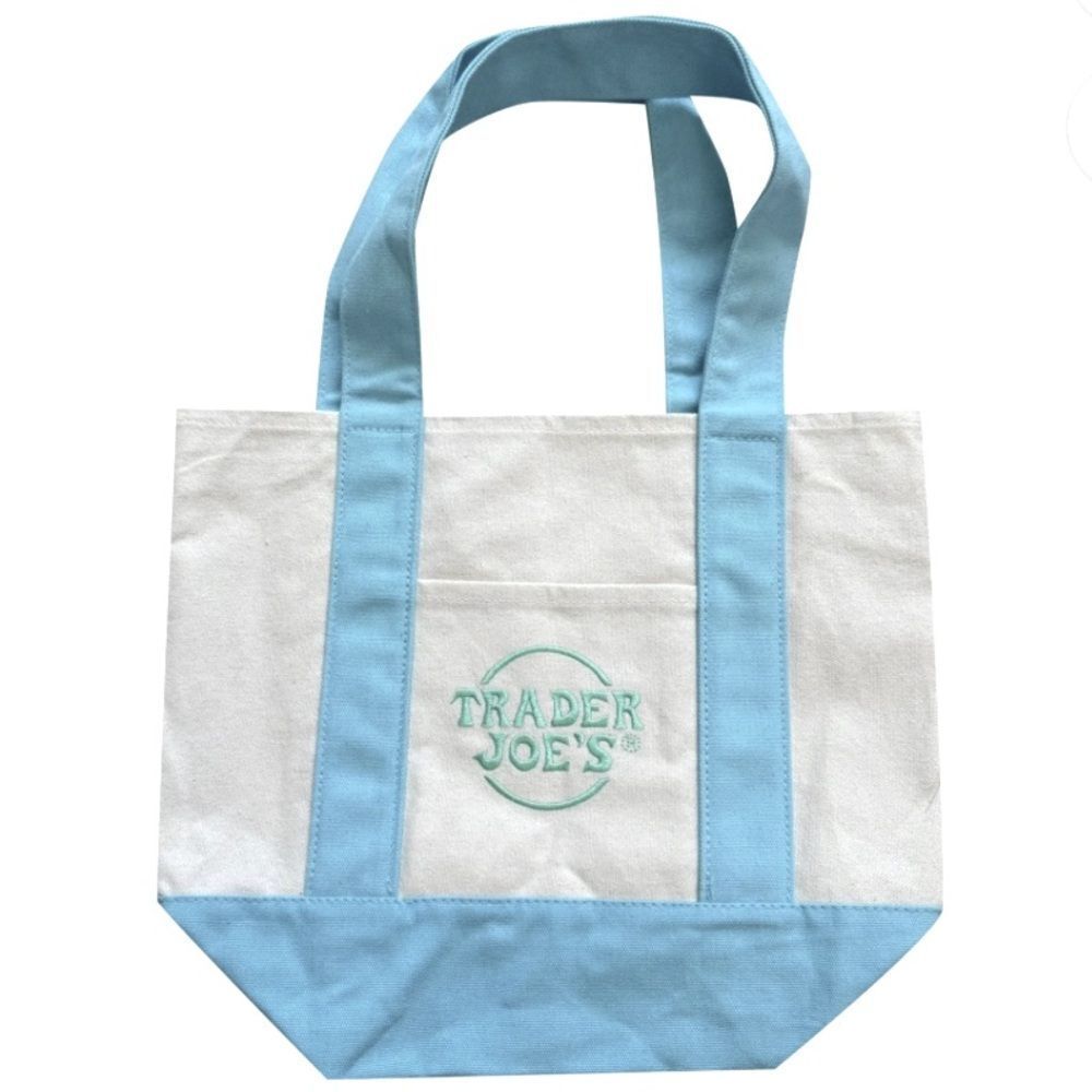 New with tags Trader Joe’s mini pastel tote bags light blue and white